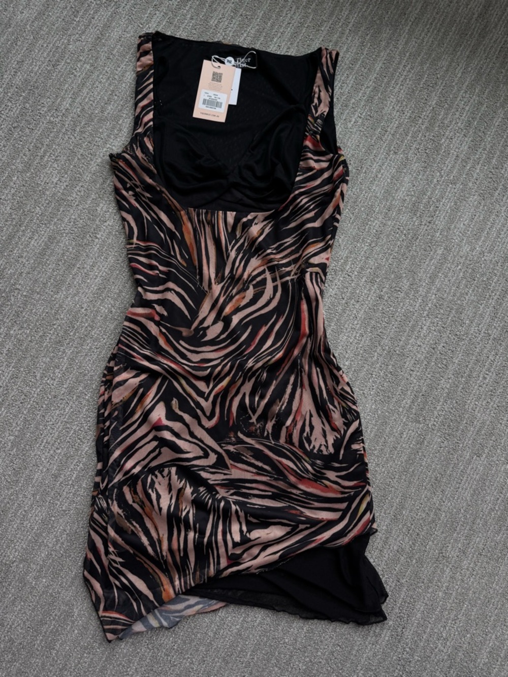 Zebra-Print Bodycon Mini Dress, with exposed bra